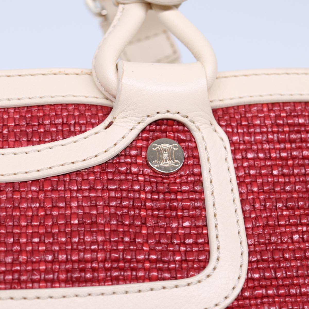 CELINE Boogie bag Hand Bag Straw Red Auth yk13094