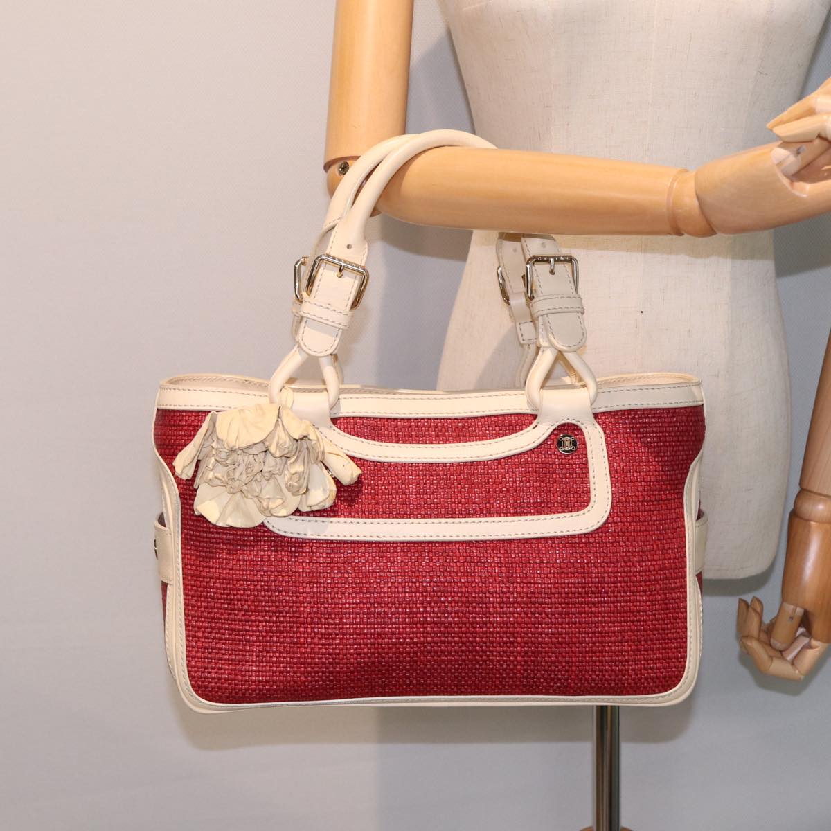 CELINE Boogie bag Hand Bag Straw Red Auth yk13094