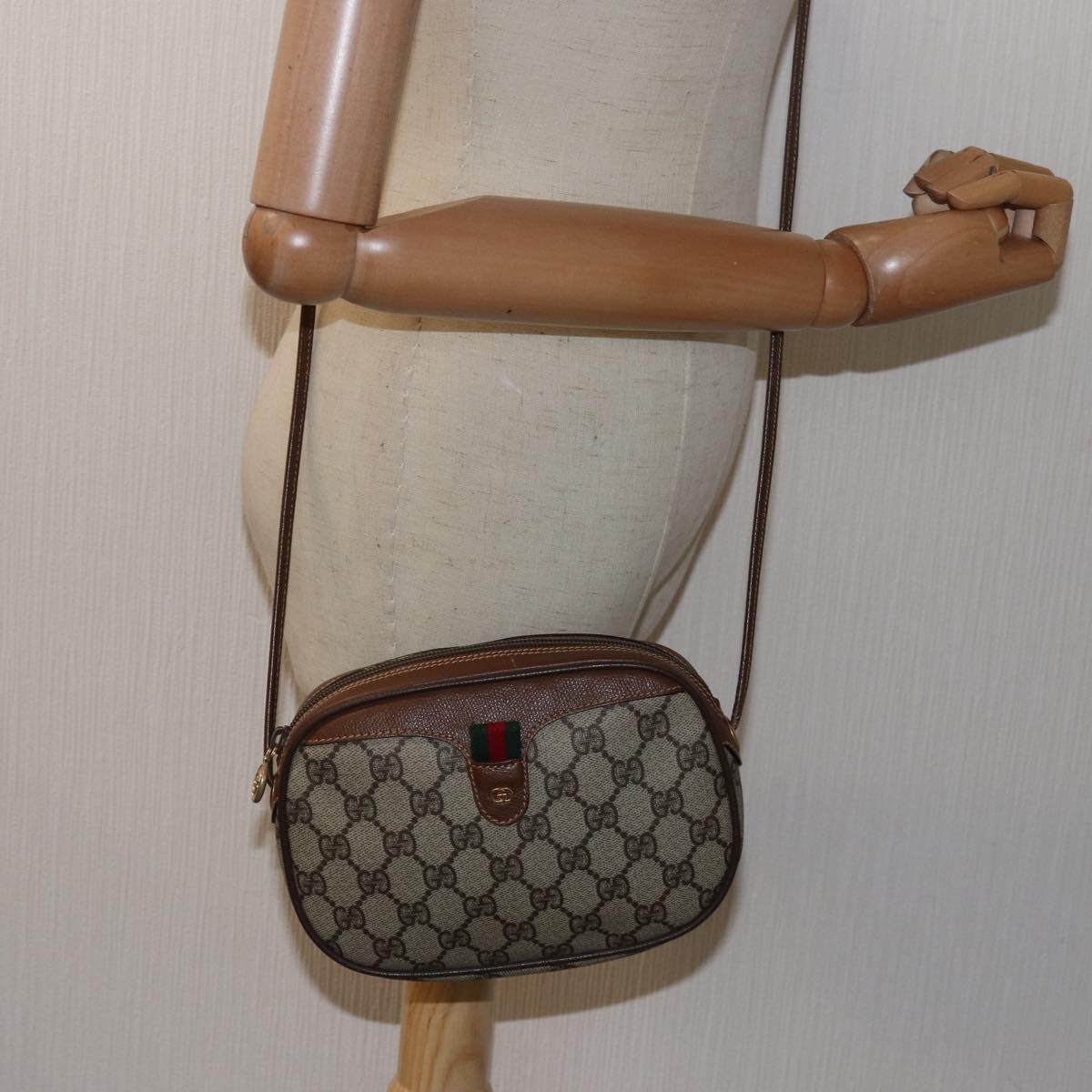 GUCCI GG Supreme Web Sherry Line Shoulder Bag PVC Beige 007 754 Auth yk13102