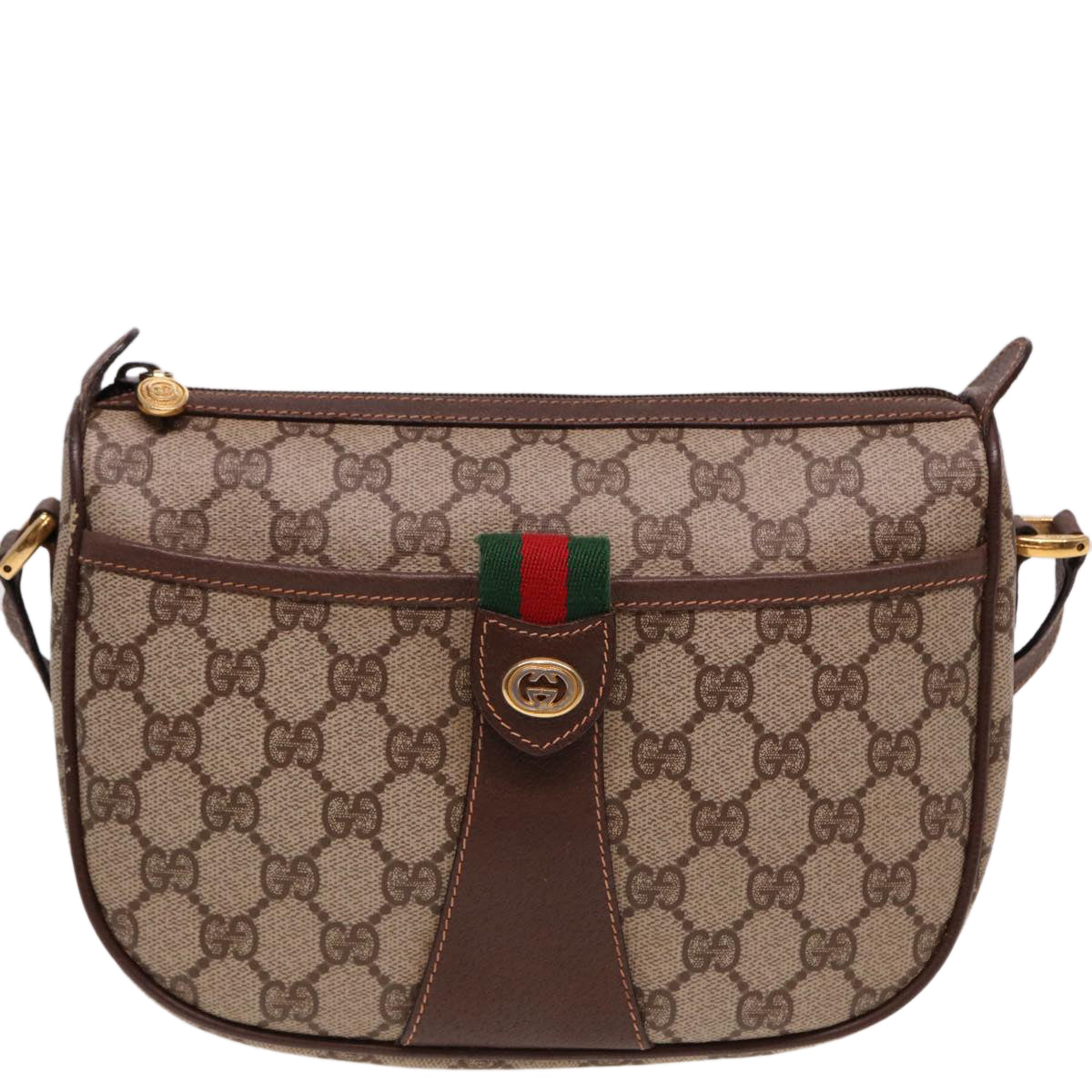 GUCCI Web Sherry Line GG Supreme Shoulder Bag Red Beige 89 02 032 Auth yk13114