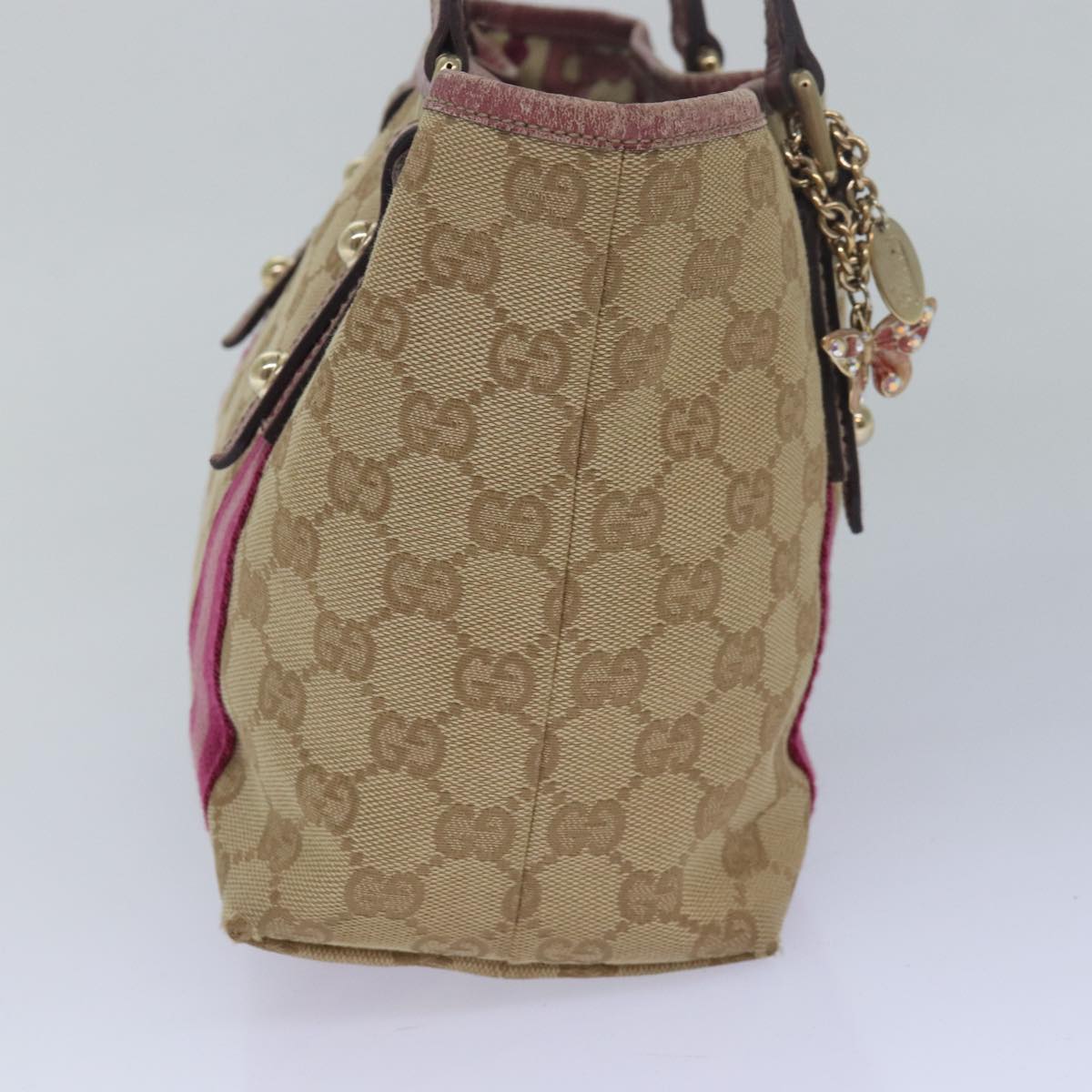 GUCCI GG Canvas Sherry Line Hand Bag Beige Pink 139261 Auth yk13116