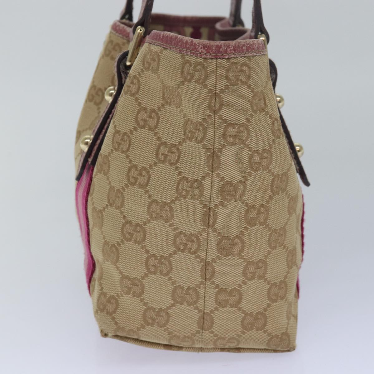 GUCCI GG Canvas Sherry Line Hand Bag Beige Pink 139261 Auth yk13116