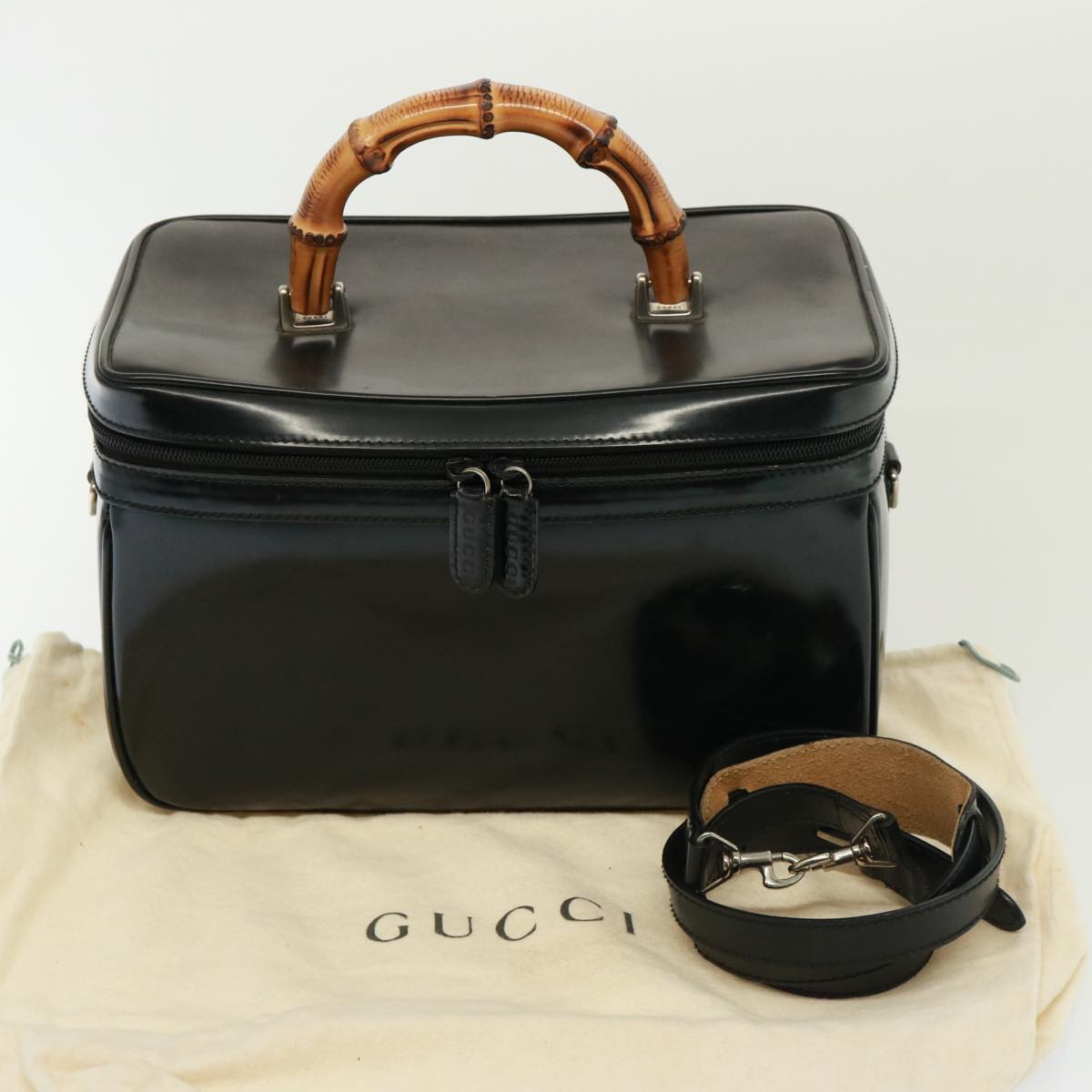 GUCCI Bamboo Vanity Hand Bag Enamel 2way Black 013 122 2491 Auth yk13124