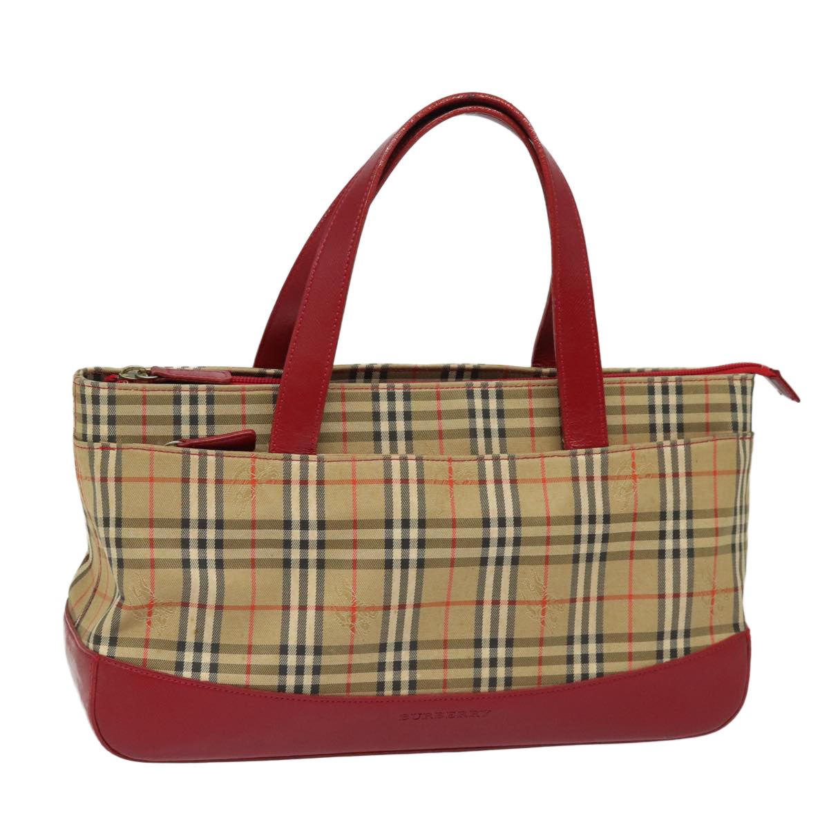 BURBERRY Nova Check Hand Bag Canvas Leather Beige Red Auth yk13128