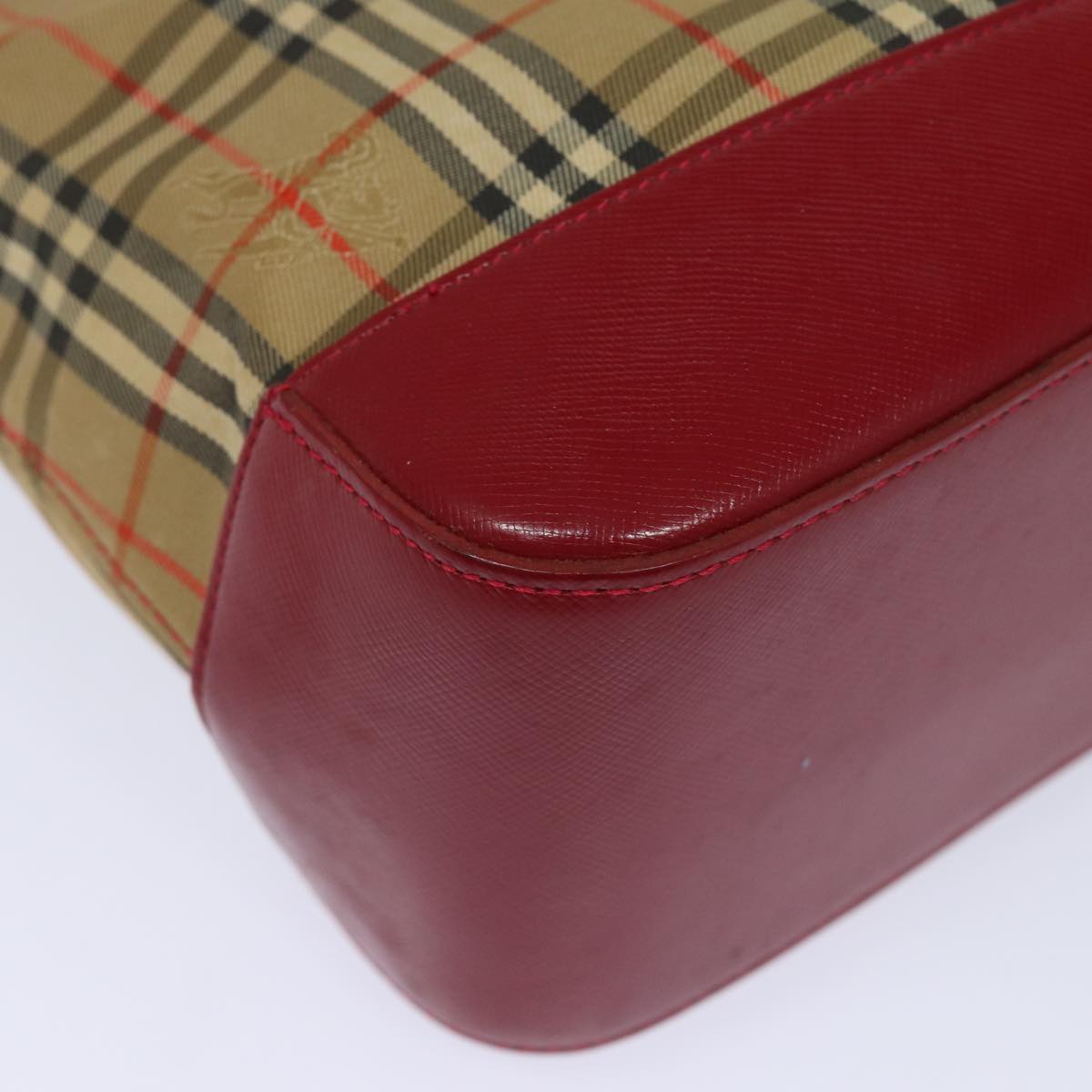 BURBERRY Nova Check Hand Bag Canvas Leather Beige Red Auth yk13128