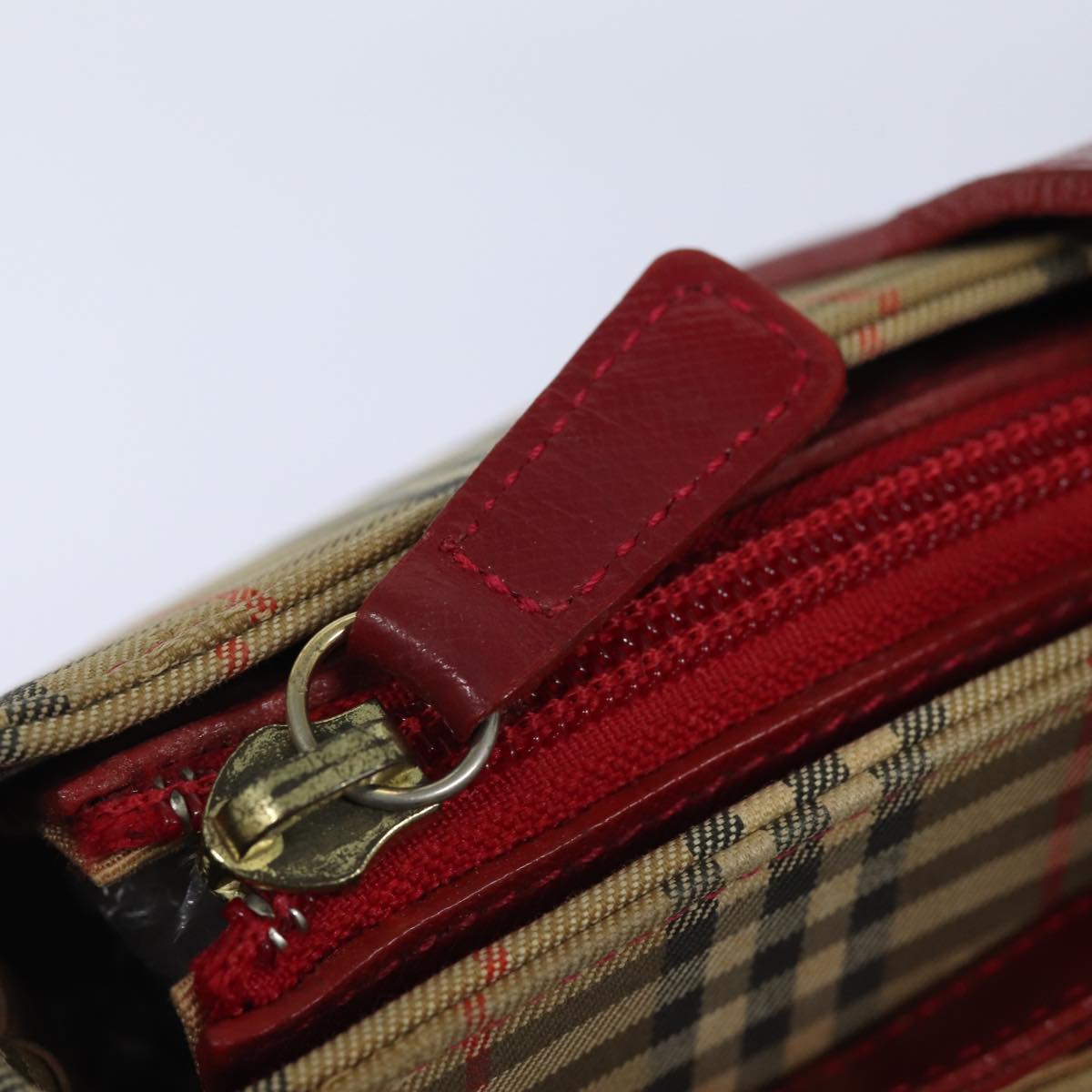 BURBERRY Nova Check Hand Bag Canvas Leather Beige Red Auth yk13128