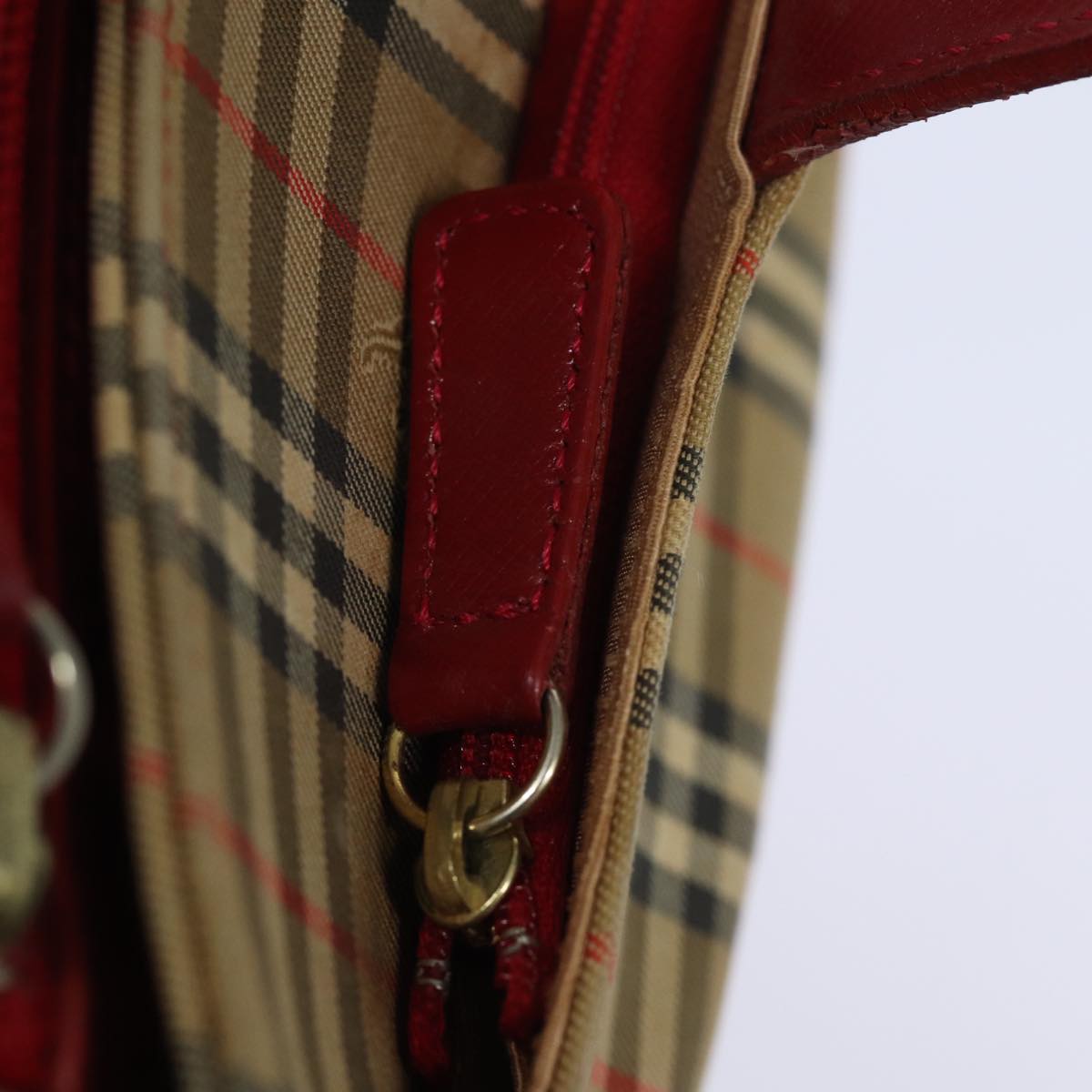 BURBERRY Nova Check Hand Bag Canvas Leather Beige Red Auth yk13128