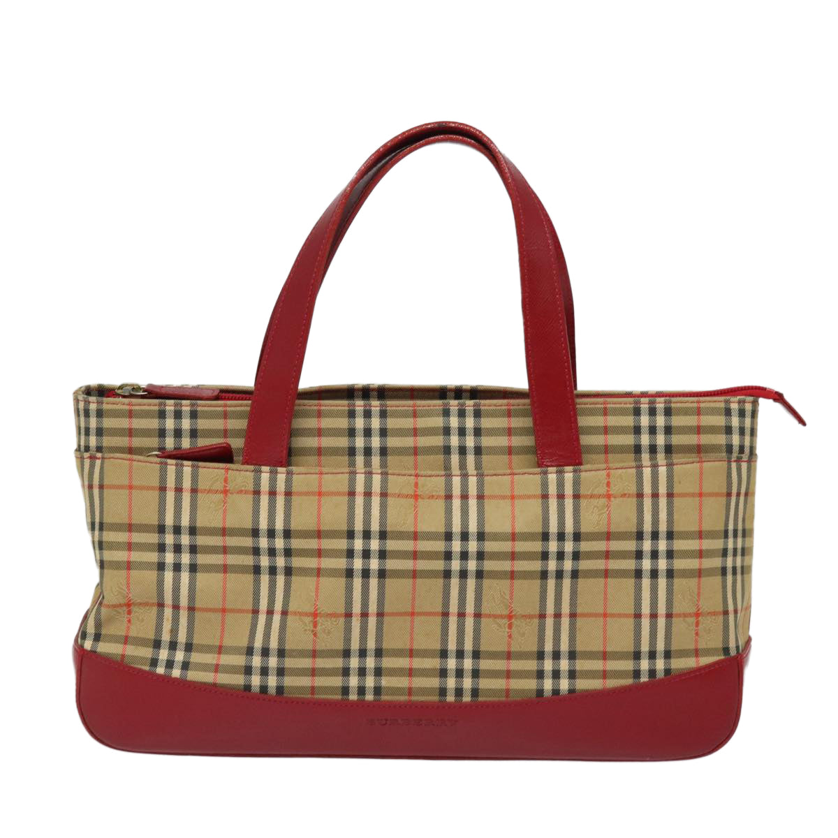 BURBERRY Nova Check Hand Bag Canvas Leather Beige Red Auth yk13128