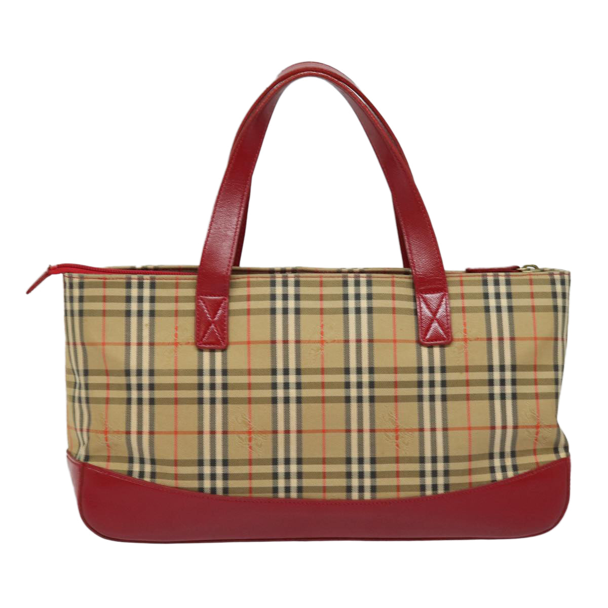 BURBERRY Nova Check Hand Bag Canvas Leather Beige Red Auth yk13128