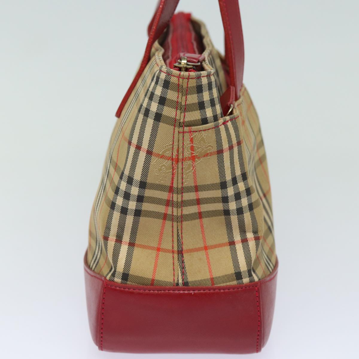 BURBERRY Nova Check Hand Bag Canvas Leather Beige Red Auth yk13128