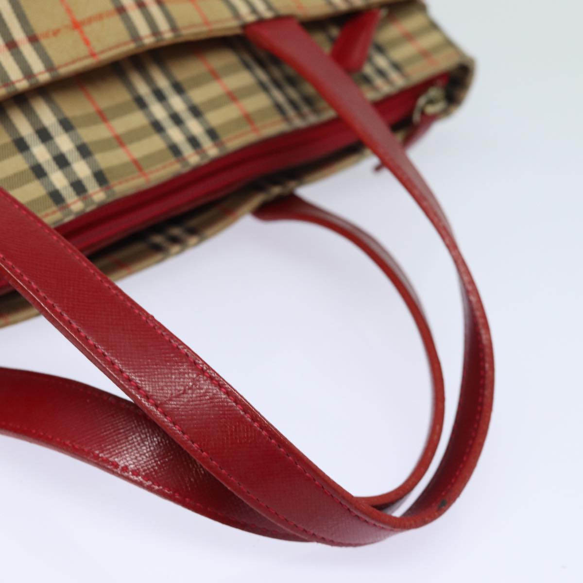 BURBERRY Nova Check Hand Bag Canvas Leather Beige Red Auth yk13128