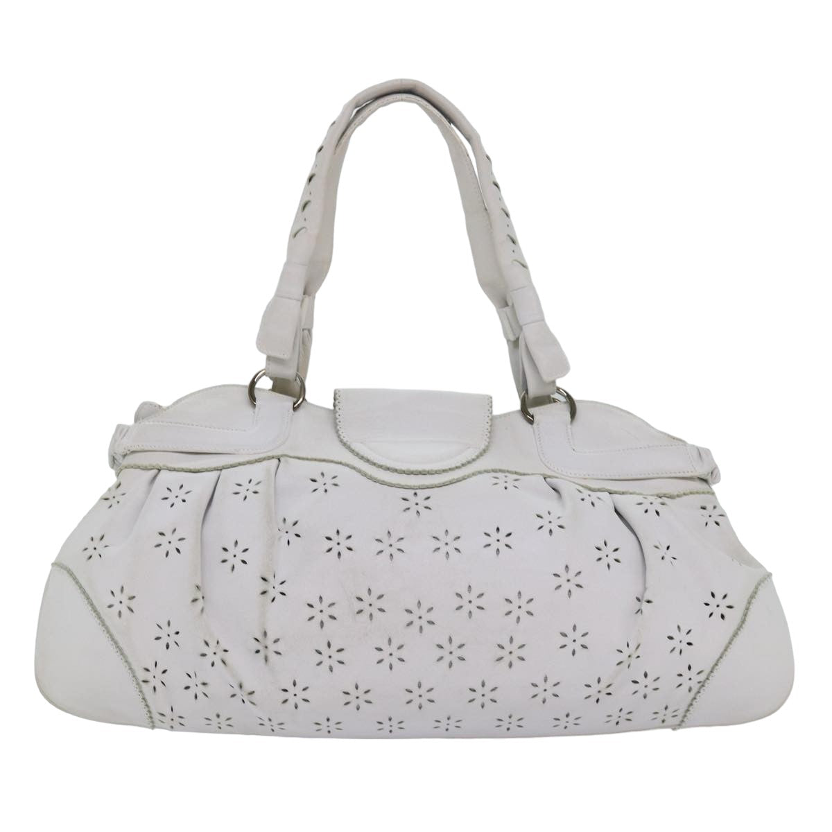 Salvatore Ferragamo Gancini Hand Bag Leather White Auth yk13136