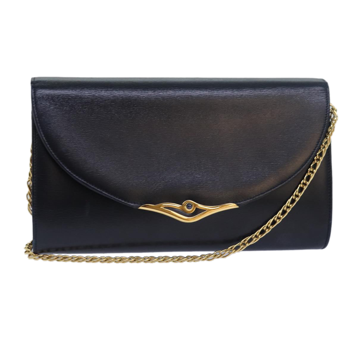 CARTIER Chain Shoulder Bag Leather Navy Auth yk13144