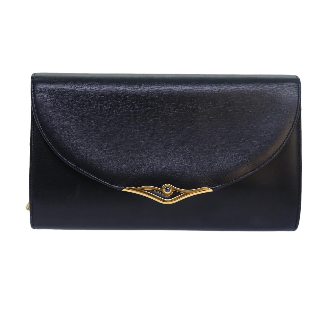 CARTIER Chain Shoulder Bag Leather Navy Auth yk13144 - 0