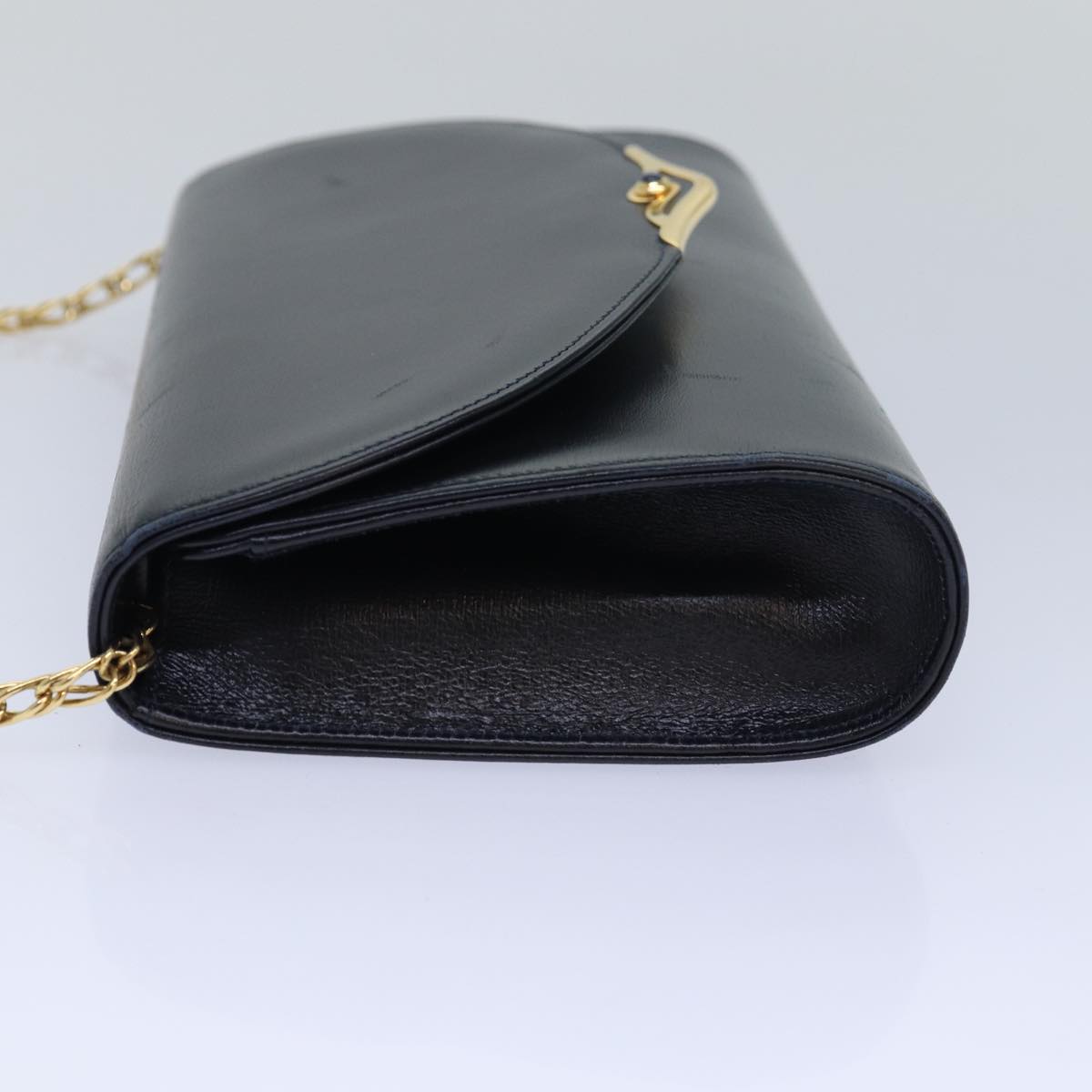 CARTIER Chain Shoulder Bag Leather Navy Auth yk13144