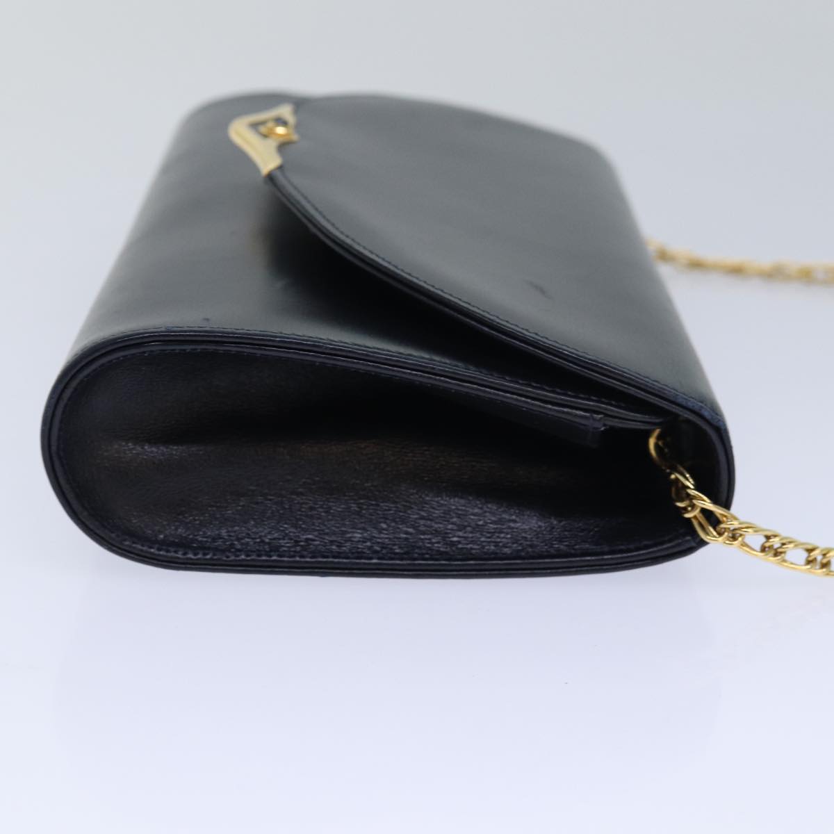 CARTIER Chain Shoulder Bag Leather Navy Auth yk13144