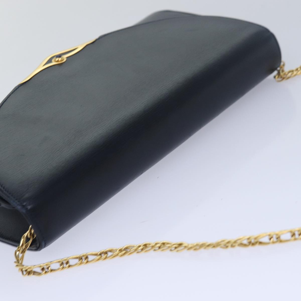 CARTIER Chain Shoulder Bag Leather Navy Auth yk13144