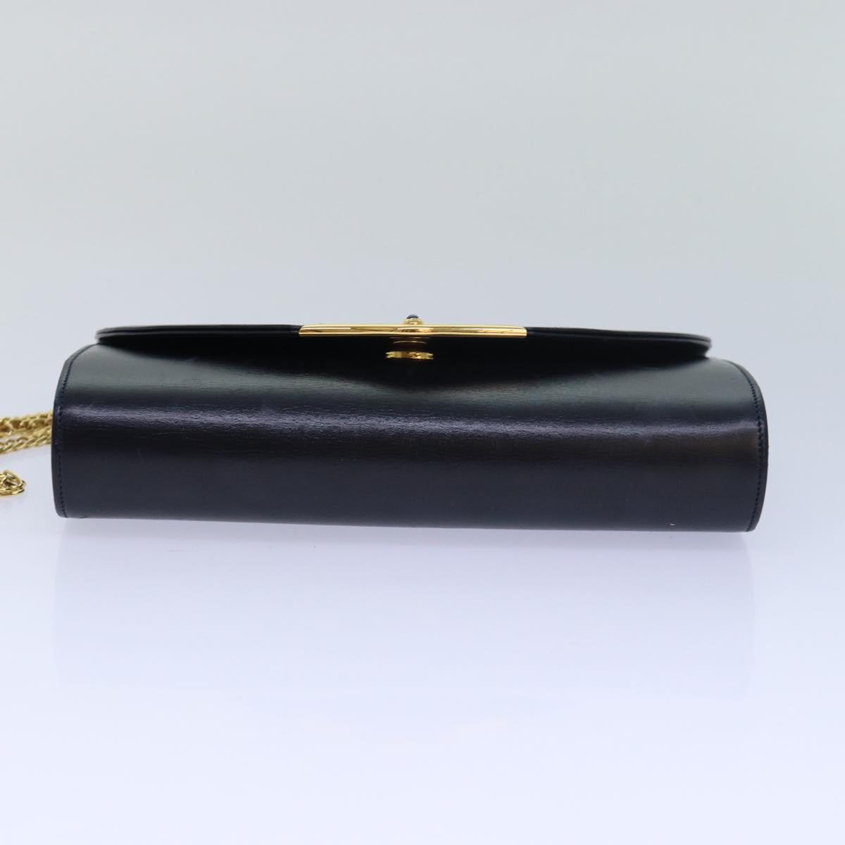 CARTIER Chain Shoulder Bag Leather Navy Auth yk13144