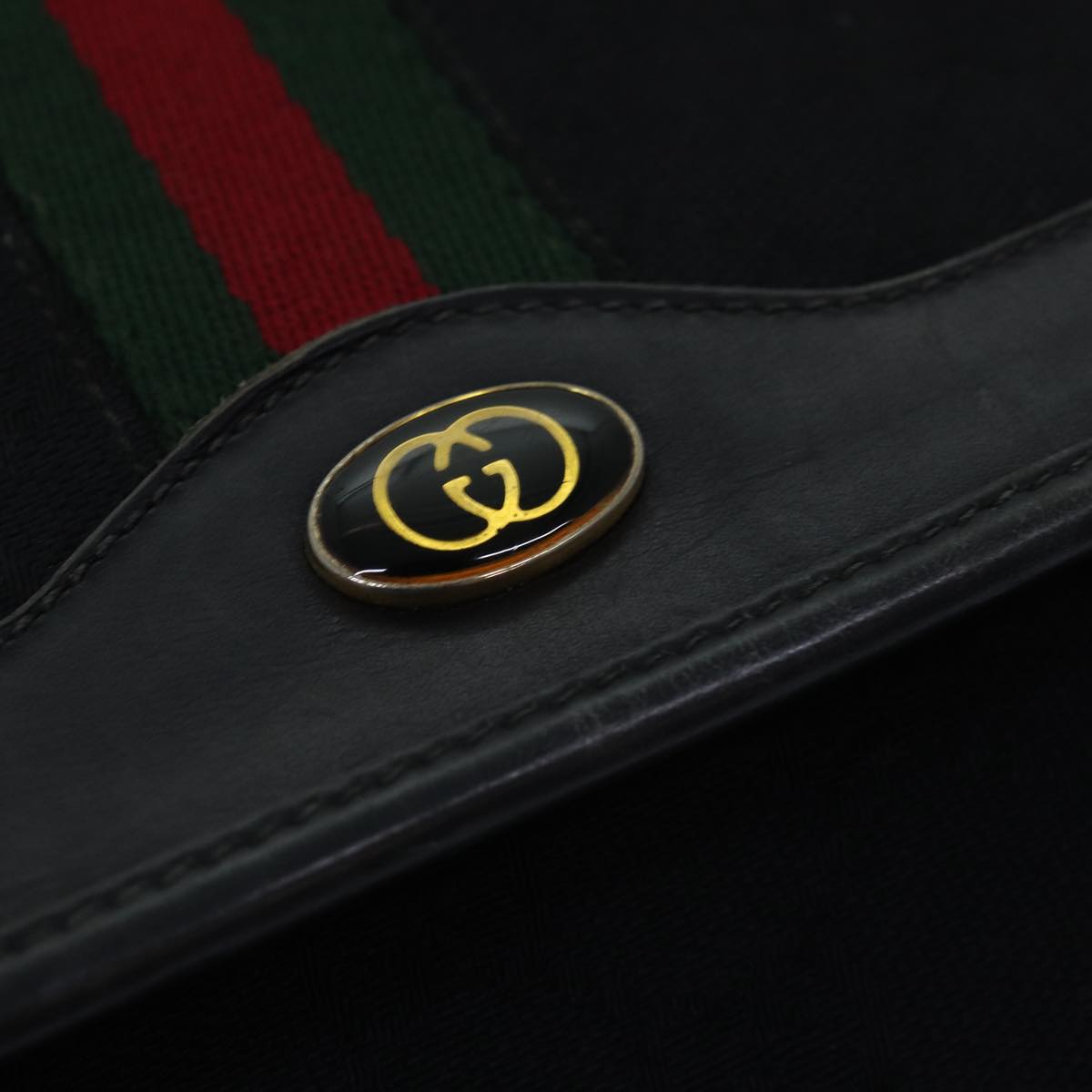 GUCCI GG Canvas Web Sherry Line Shoulder Bag Black Red Green Auth yk13149