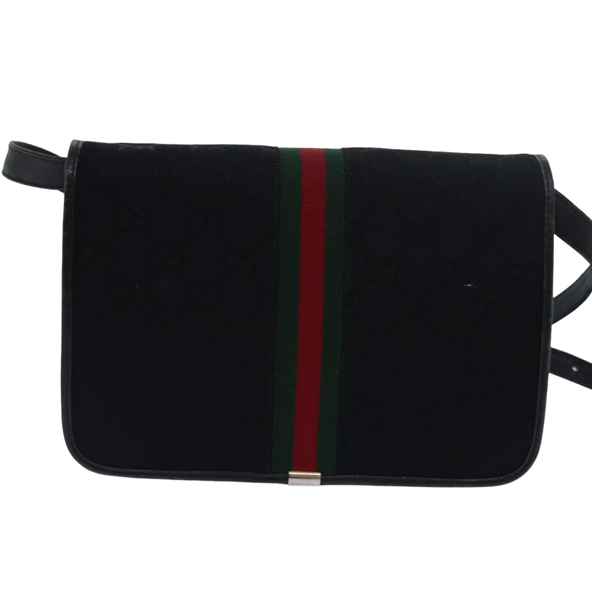 GUCCI GG Canvas Web Sherry Line Shoulder Bag Black Red Green Auth yk13149 - 0