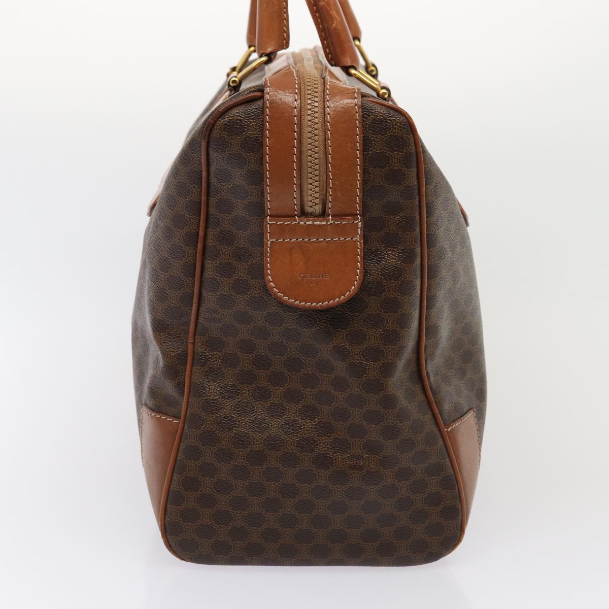 CELINE Macadam Canvas Boston Bag PVC Leather Brown Auth yk13157