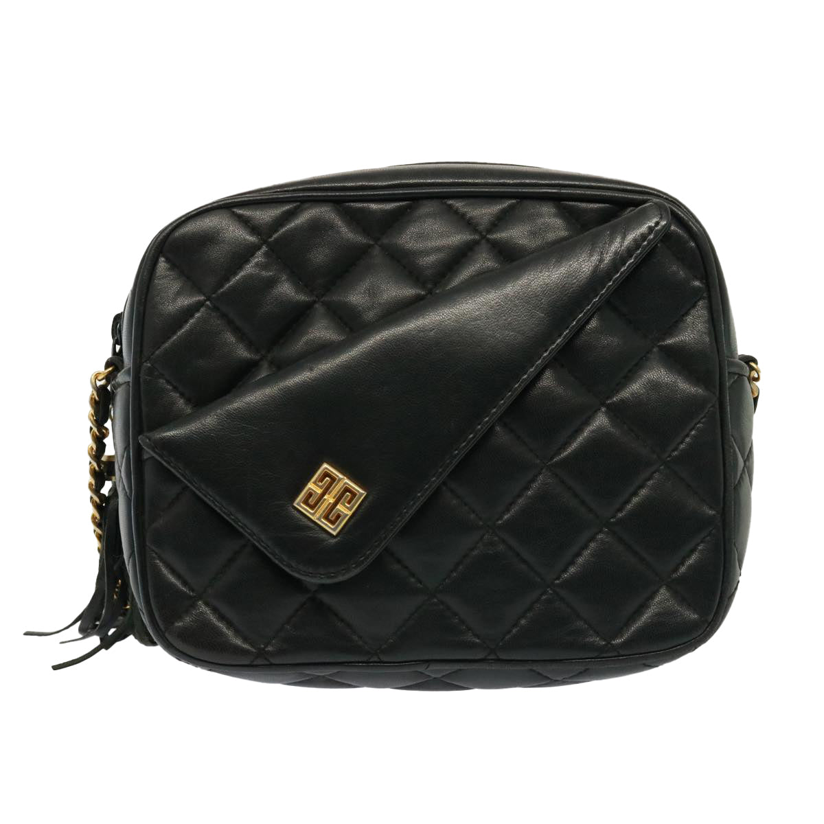 GIVENCHY Quilted Chain Shoulder Bag Leather Black Auth yk13159