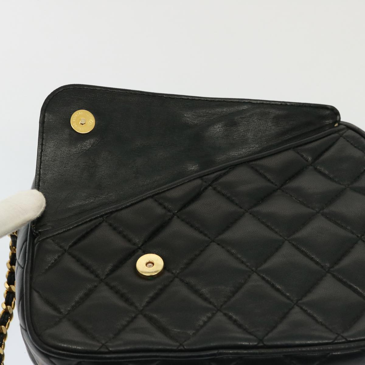 GIVENCHY Quilted Chain Shoulder Bag Leather Black Auth yk13159