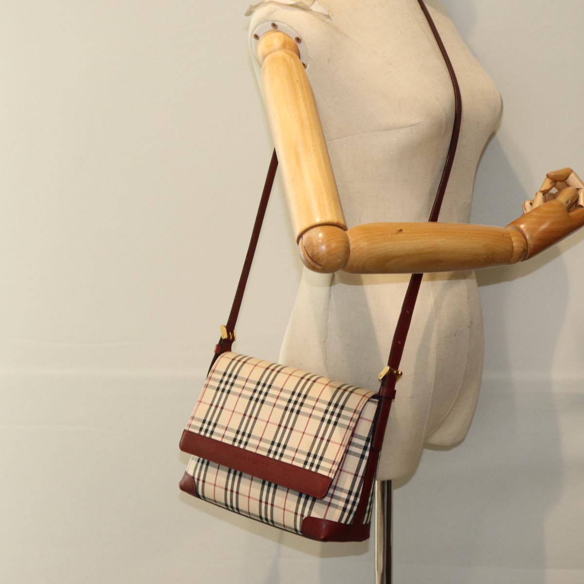 BURBERRY Nova Check Shoulder Bag Canvas Beige Auth yk13163