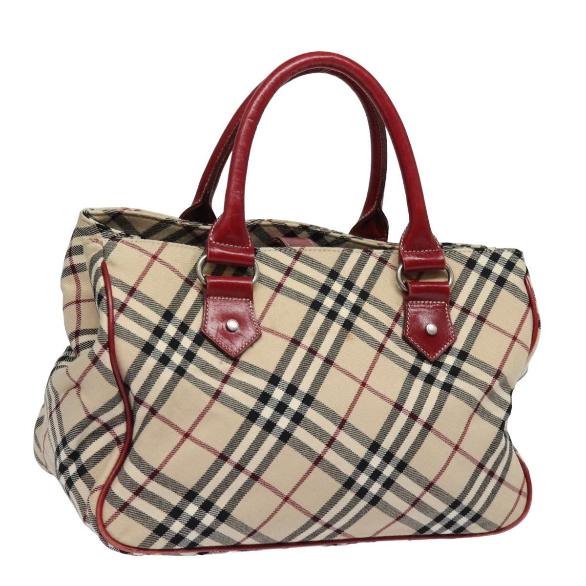 BURBERRY Nova Check Blue Label Hand Bag Canvas Beige Red Auth yk13174