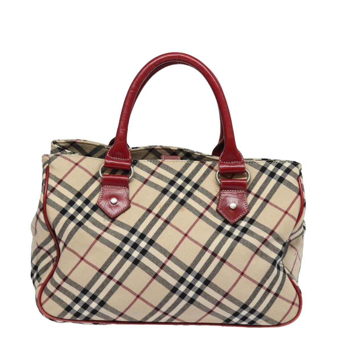 BURBERRY Nova Check Blue Label Hand Bag Canvas Beige Red Auth yk13174