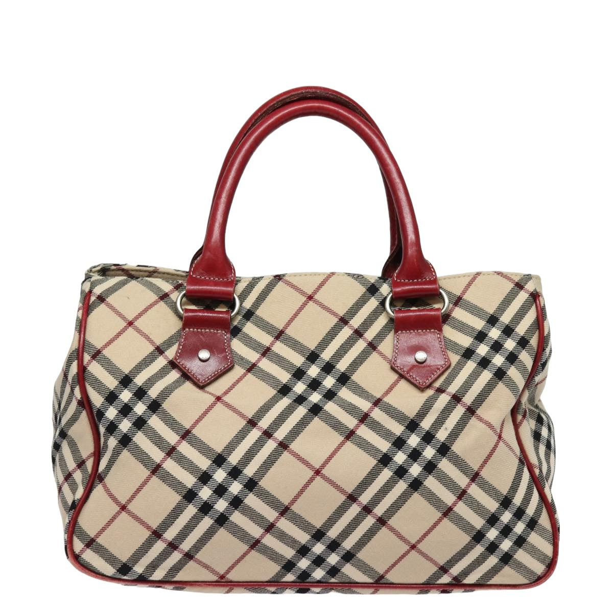 BURBERRY Nova Check Blue Label Hand Bag Canvas Beige Red Auth yk13174 - 0