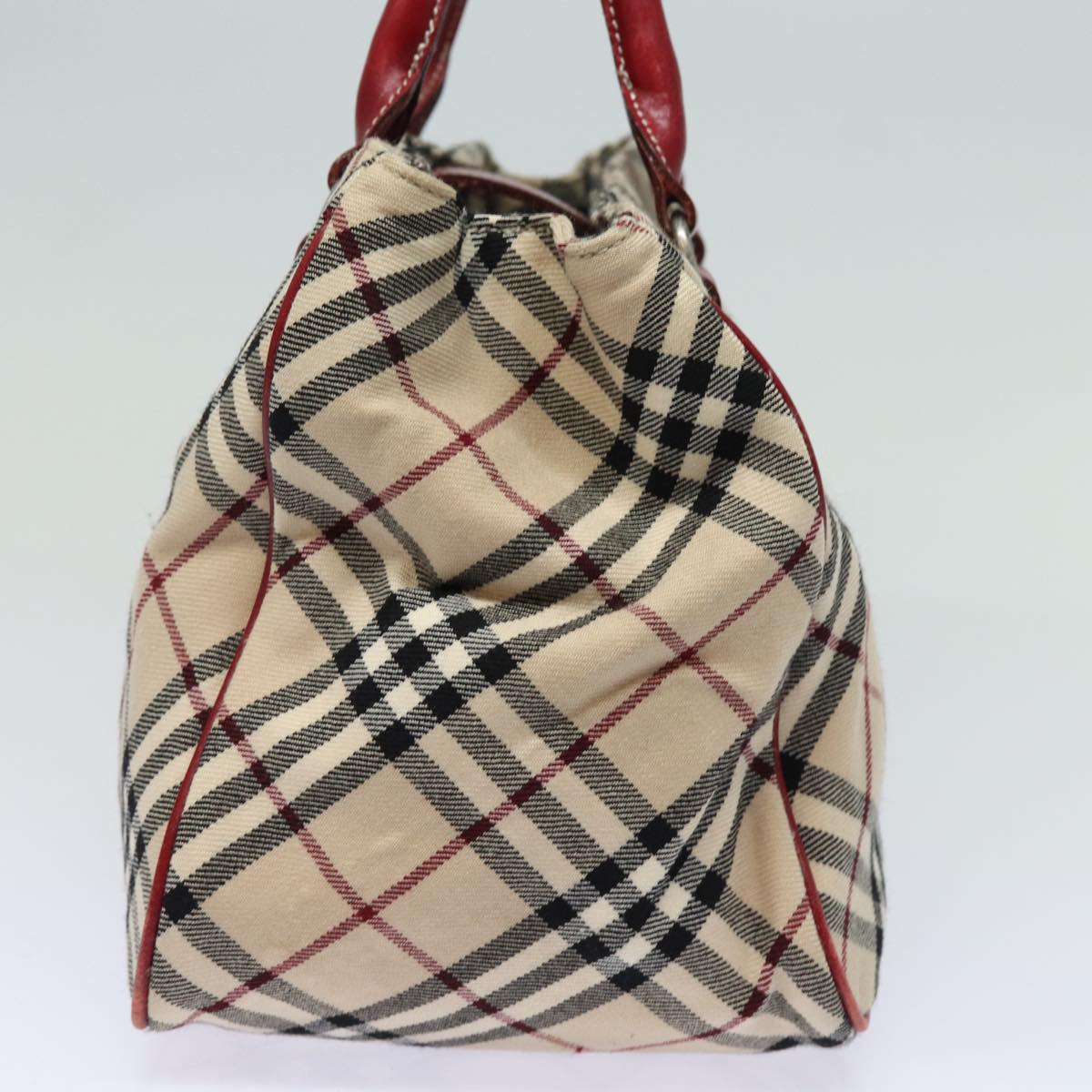 BURBERRY Nova Check Blue Label Hand Bag Canvas Beige Red Auth yk13174