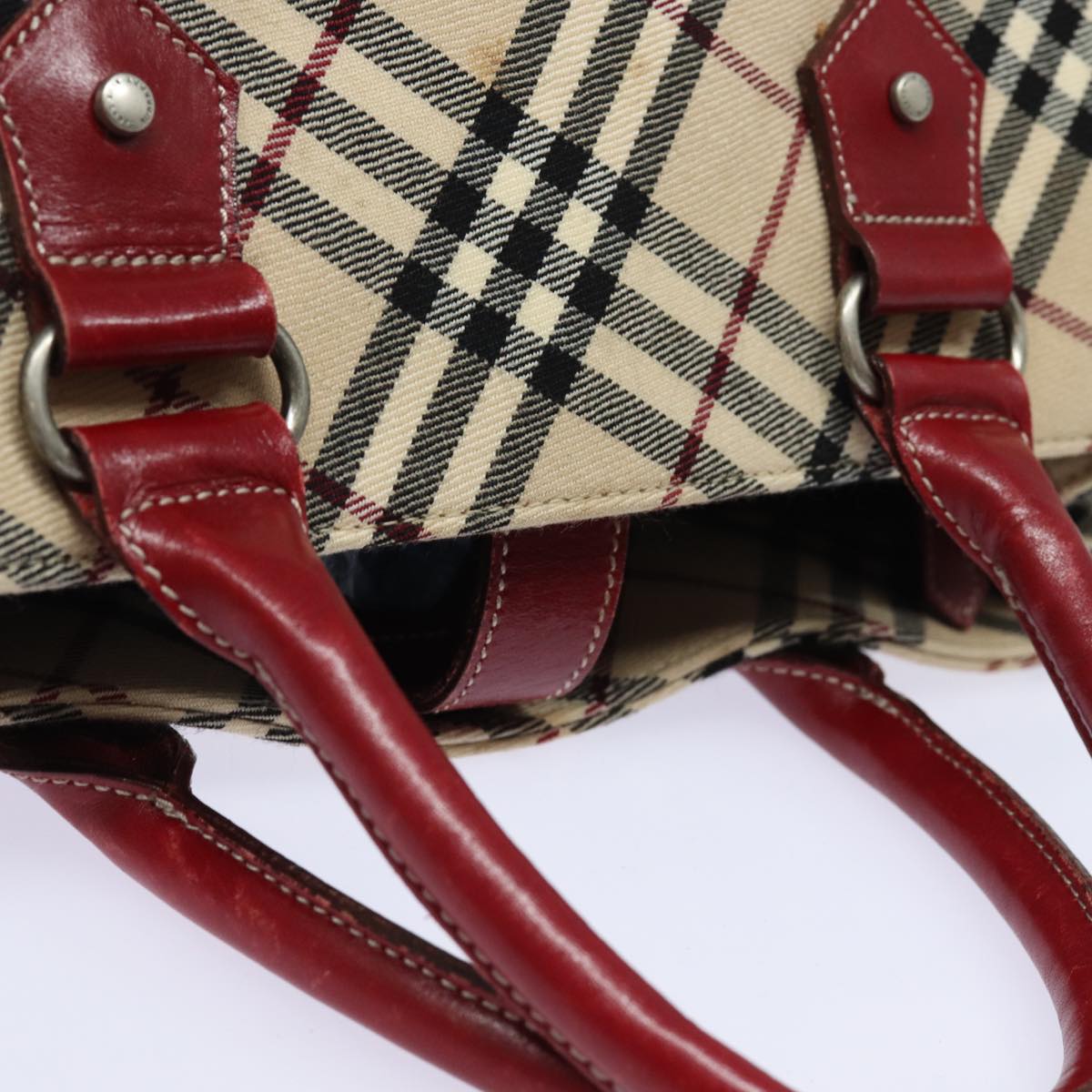 BURBERRY Nova Check Blue Label Hand Bag Canvas Beige Red Auth yk13174