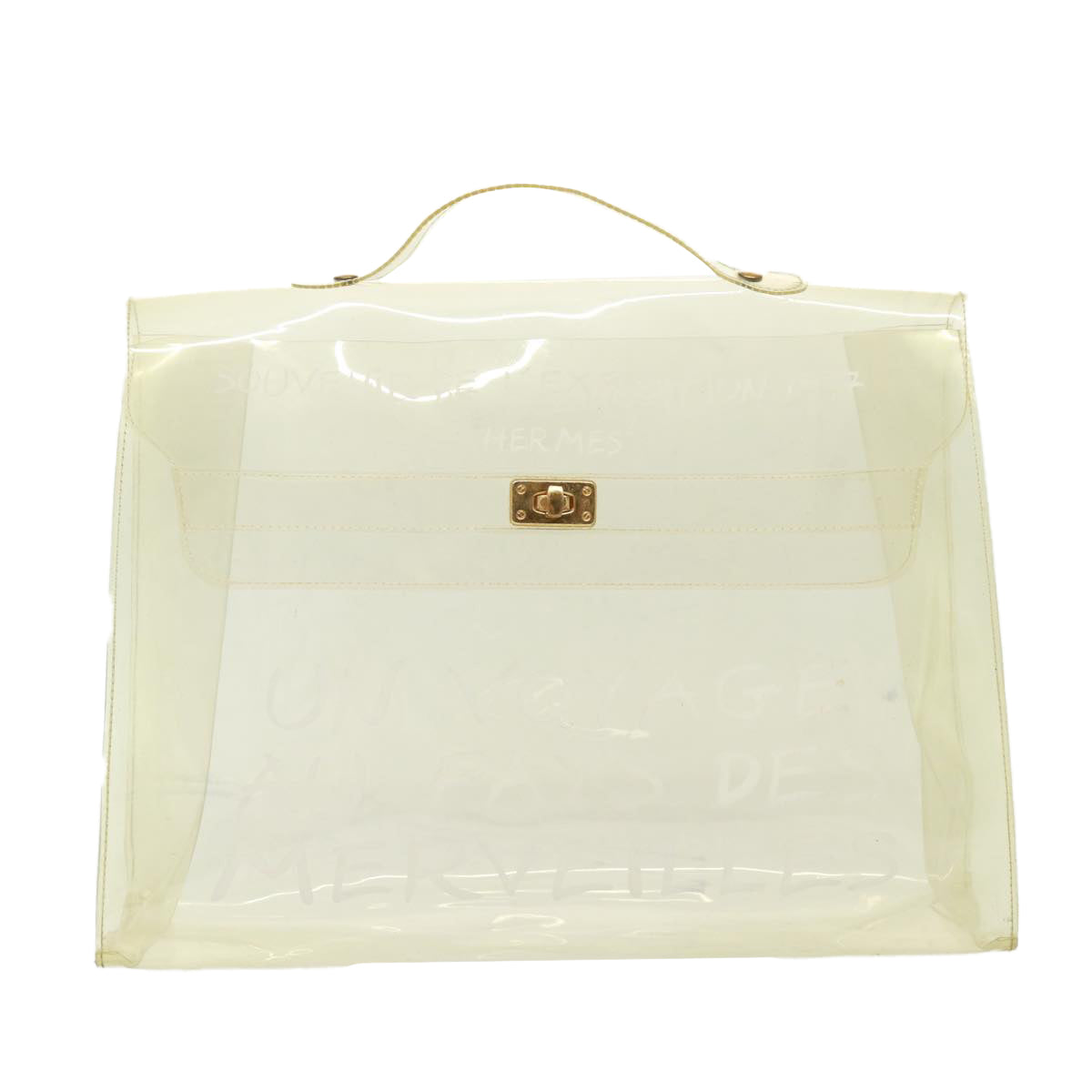 HERMES Vinyl Kelly Hand Bag Vinyl Clear Auth yk13183 - 0