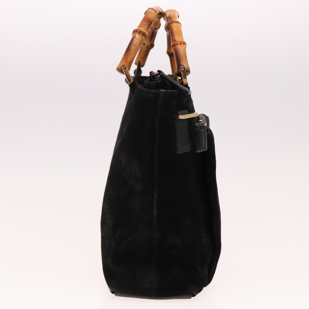 GUCCI Bamboo Hand Bag Suede Black 000 2265 0581 Auth yk13191