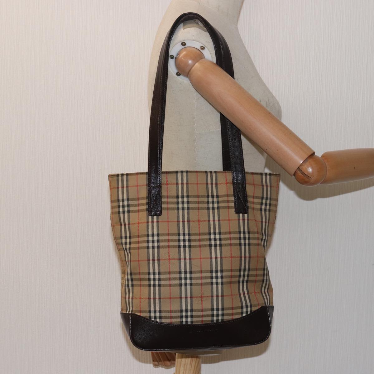 BURBERRY Nova Check Tote Bag Canvas Beige Auth yk13193