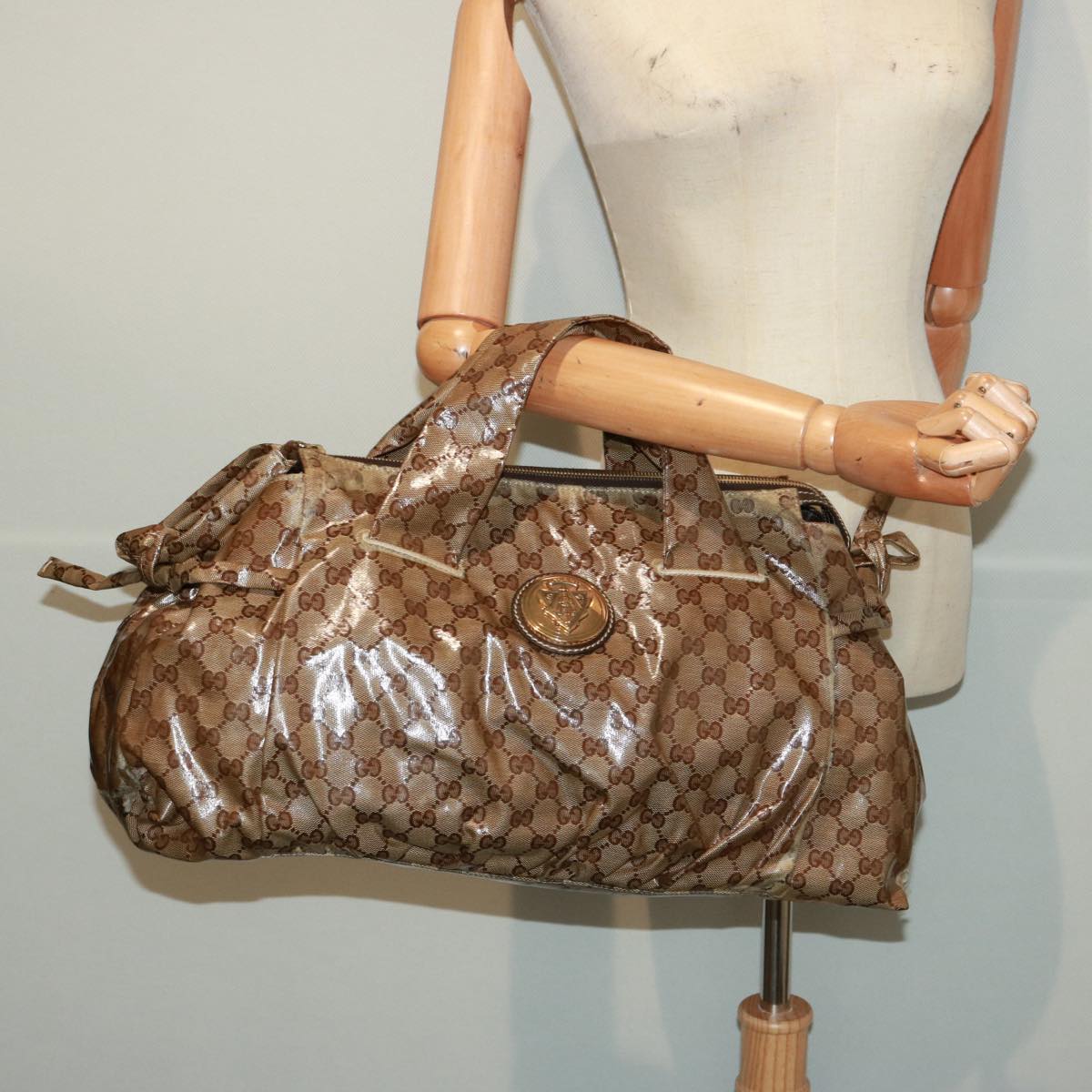 GUCCI GG Crystal Hand Bag Beige 197021 Auth yk13197