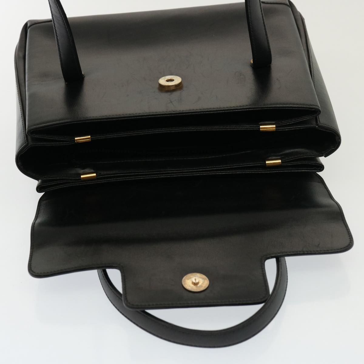 CELINE Hand Bag Leather Black Auth yk13208