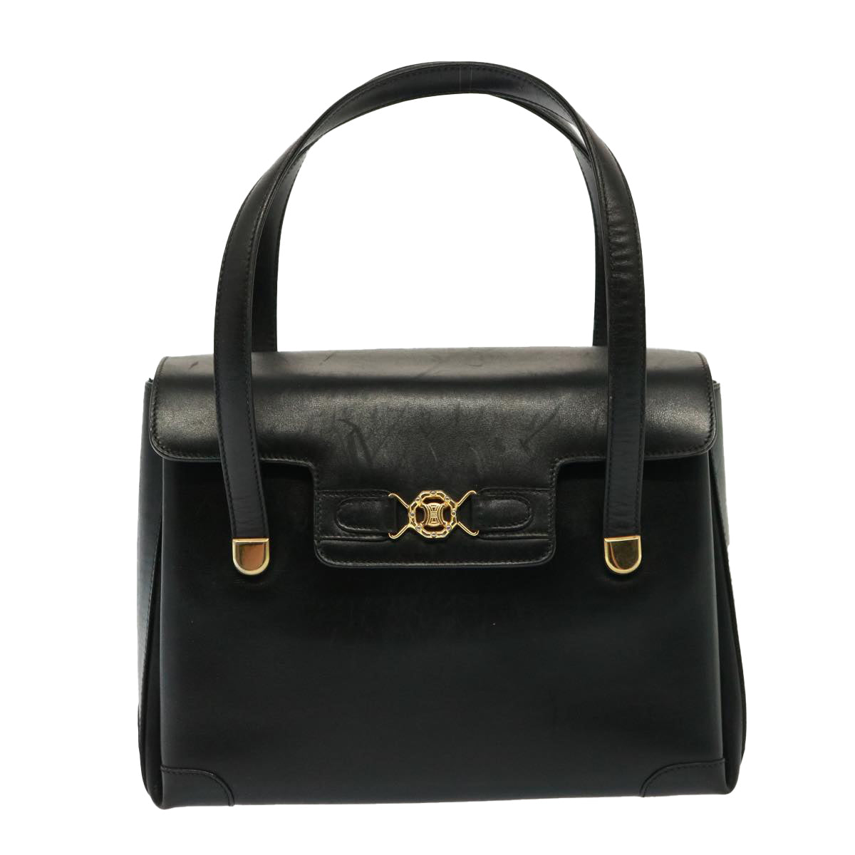 CELINE Hand Bag Leather Black Auth yk13208