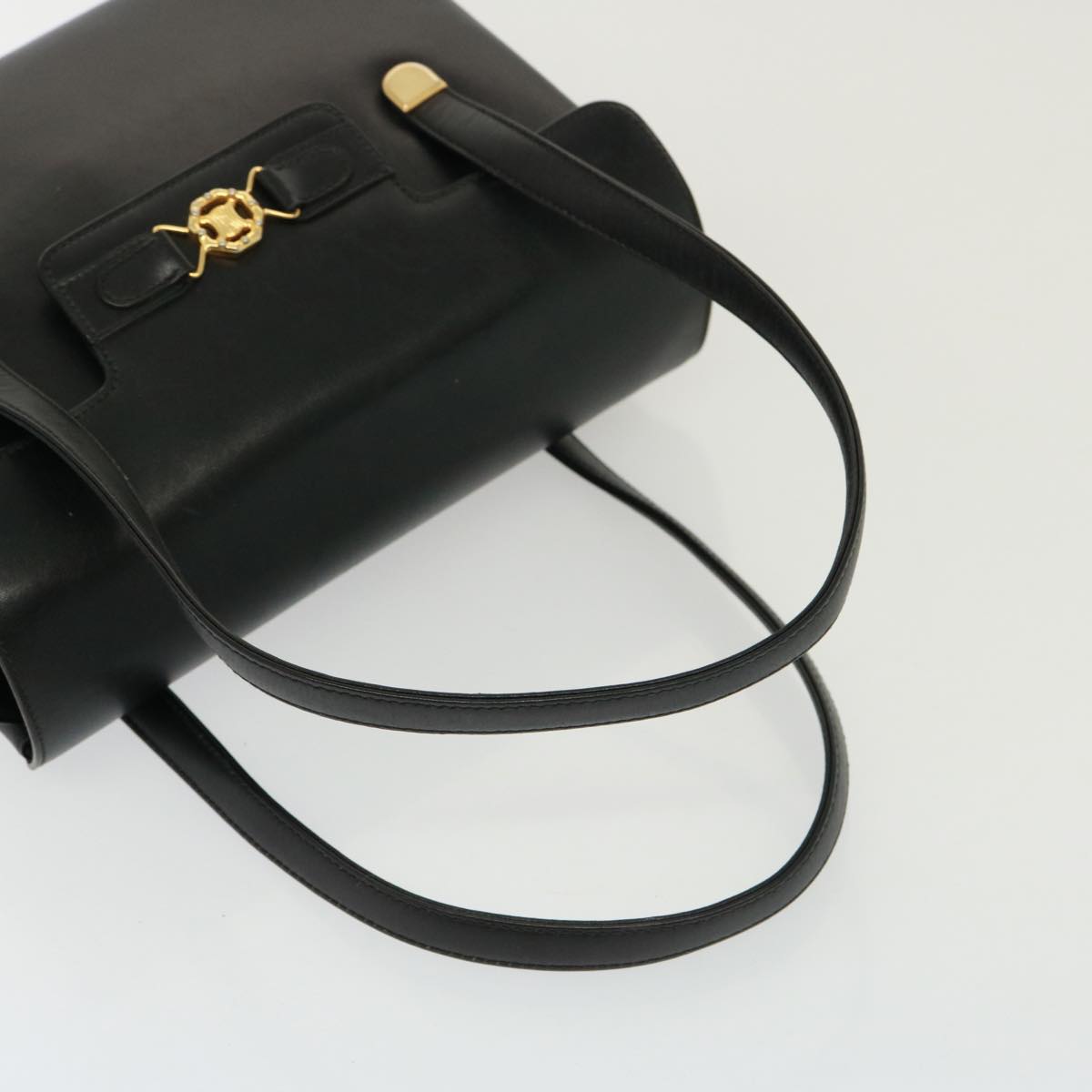 CELINE Hand Bag Leather Black Auth yk13208