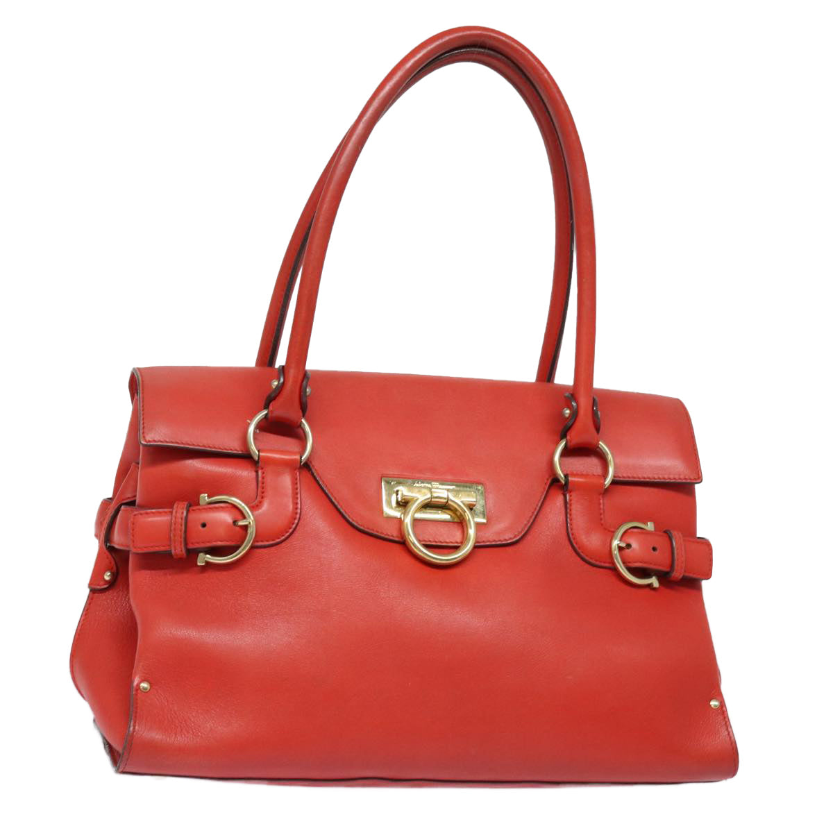 Salvatore Ferragamo Gancini Hand Bag Leather Red Auth yk13212