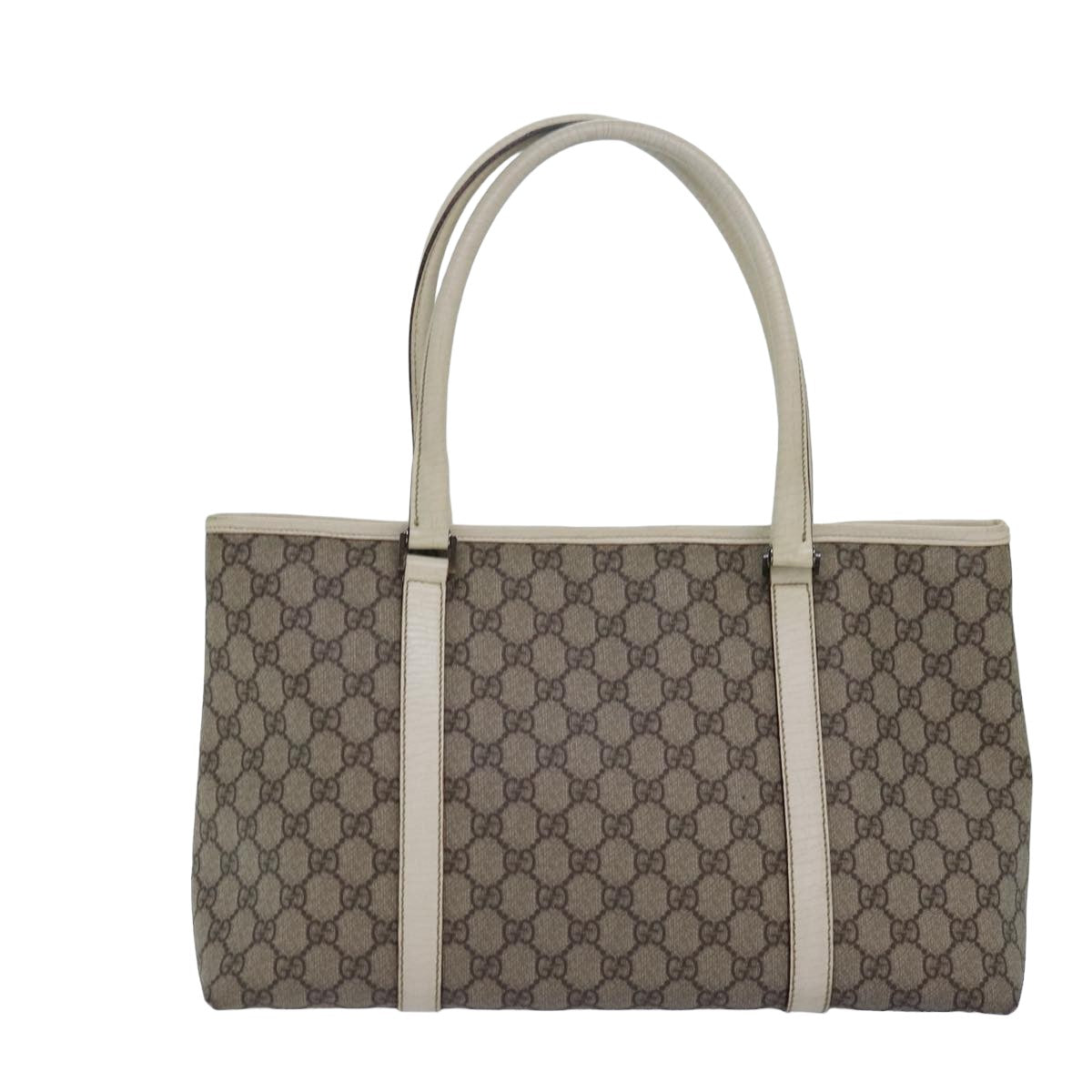 GUCCI GG Supreme Tote Bag PVC Leather Beige 114595 Auth yk13216