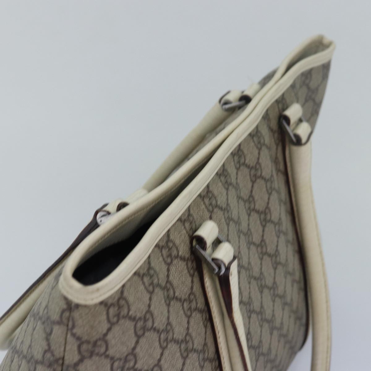 GUCCI GG Supreme Tote Bag PVC Leather Beige 114595 Auth yk13216