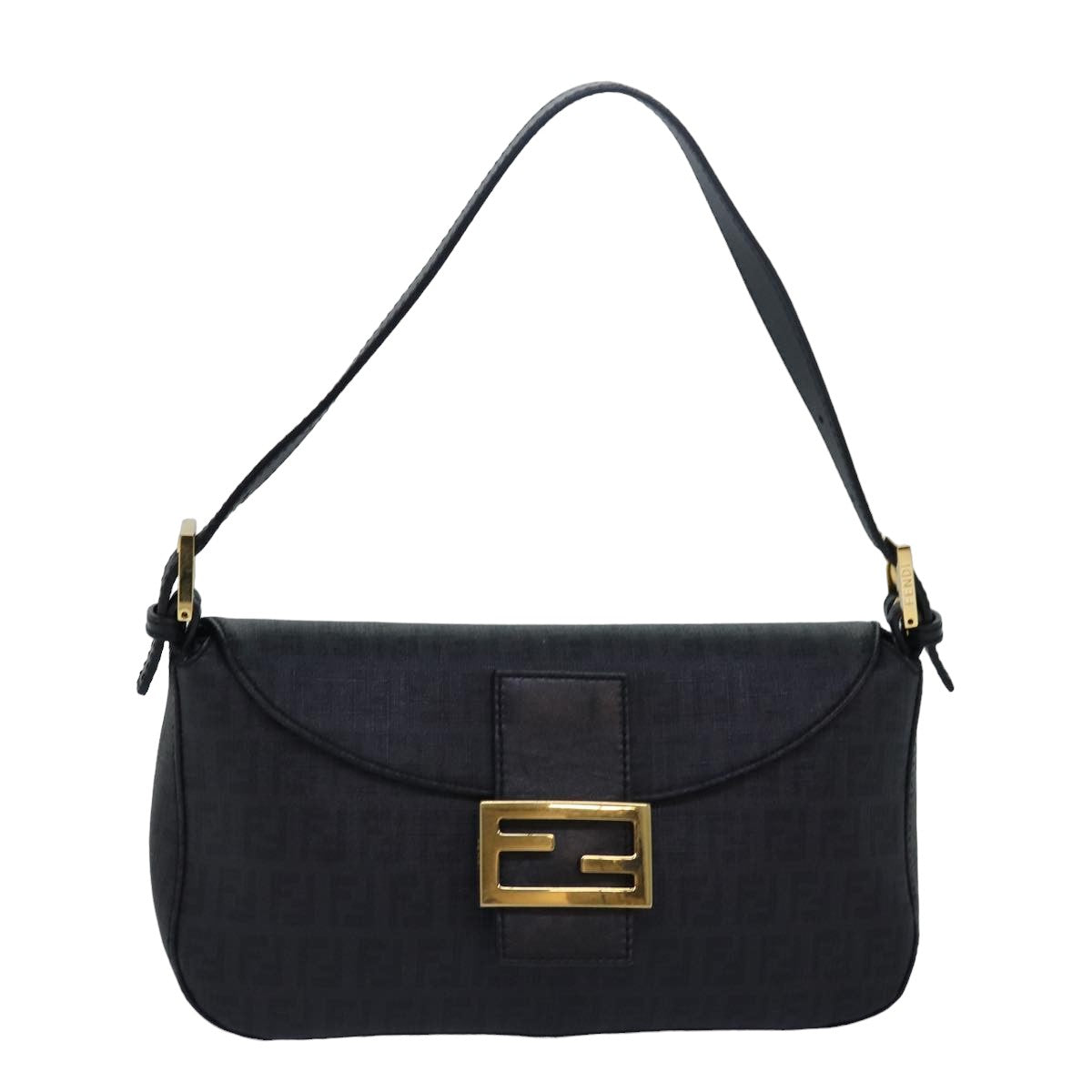 FENDI Zucchino Canvas Mamma Baguette Shoulder Bag Black Auth yk13228A