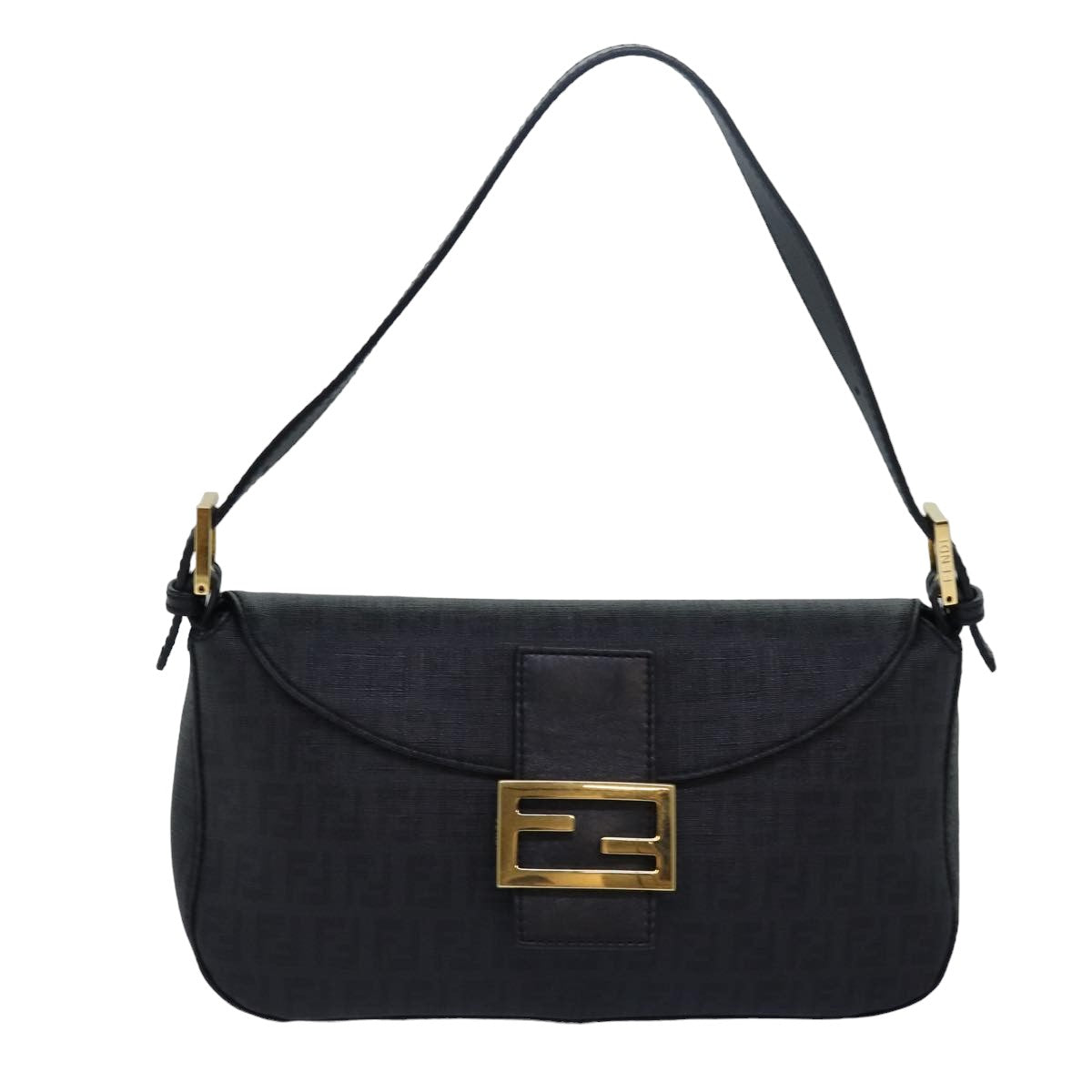 FENDI Zucchino Canvas Mamma Baguette Shoulder Bag Black Auth yk13228A