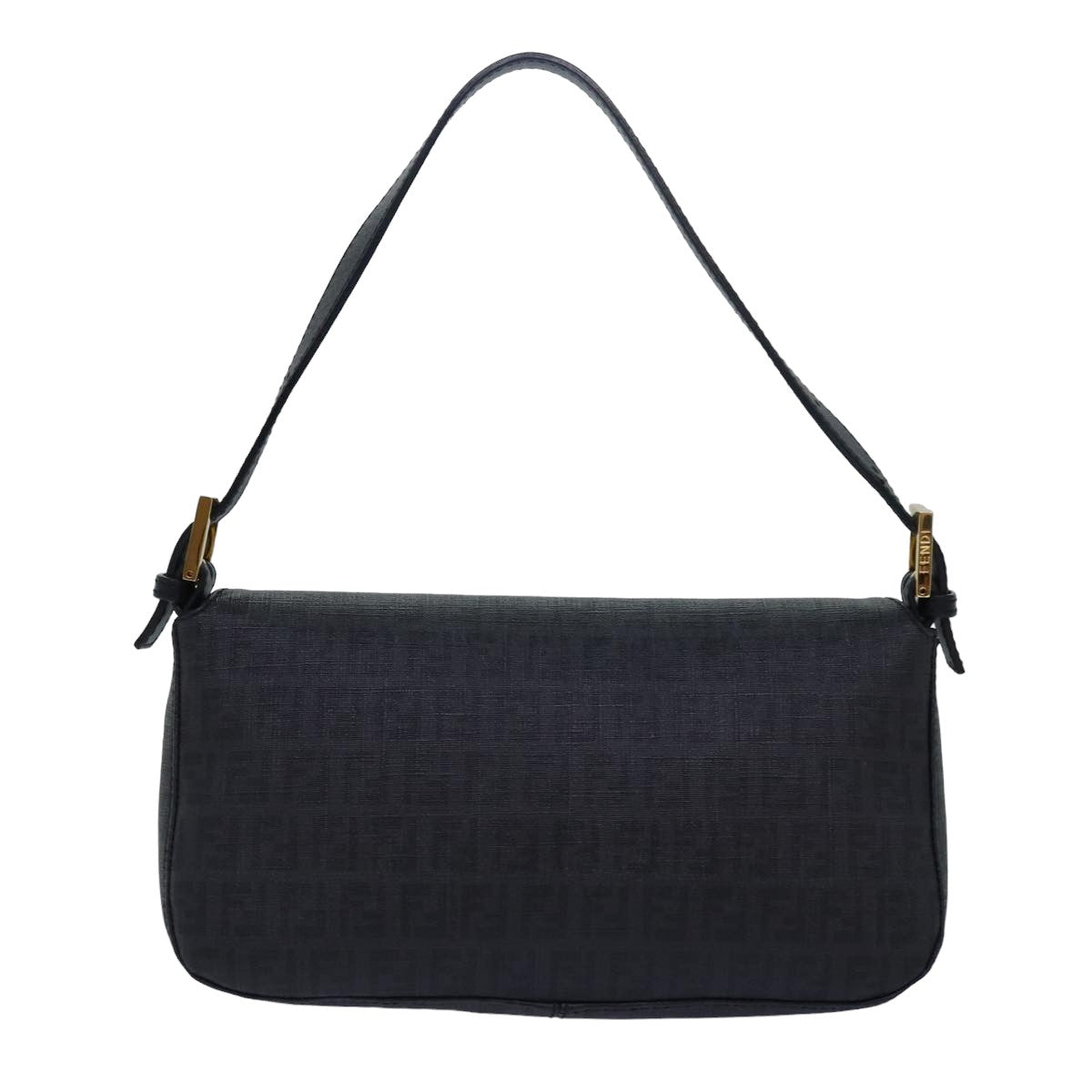 FENDI Zucchino Canvas Mamma Baguette Shoulder Bag Black Auth yk13228A