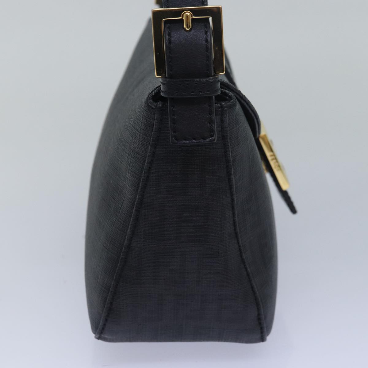 FENDI Zucchino Canvas Mamma Baguette Shoulder Bag Black Auth yk13228A