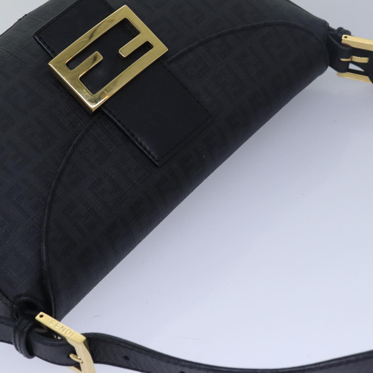 FENDI Zucchino Canvas Mamma Baguette Shoulder Bag Black Auth yk13228A