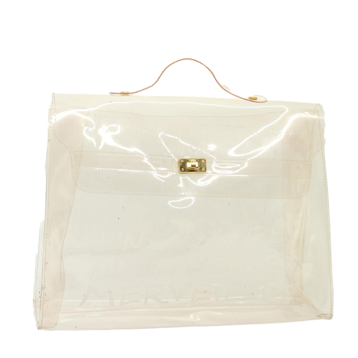 HERMES Vinyl Kelly Hand Bag Vinyl Clear Auth yk13230