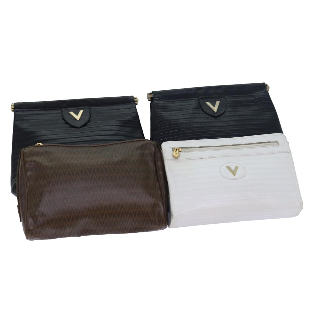 VALENTINO Clutch Bag Leather PVC Leather 4Set Black Brown white Auth yk13236